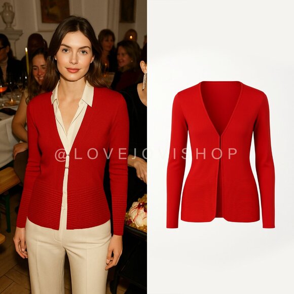 Holiday | BCBGMaxAzria Red Fine Knit Cardigan w Silver Hook Closure | New Year L - Picture 1 of 14